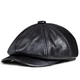 Men’s Pure Leather Octagonal Hat – Premium Dome-Top Cowhide Cap